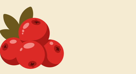 Red Berries with Leaves on Light Background.