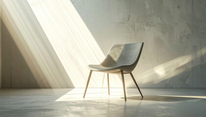 Minimalist Chair in Sunlight Modern Interior Design with Concrete Walls and Floor.