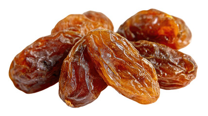 Delicious raisins with natural sweetness and wrinkled texture made from dried grapes rich in fiber nutrients and healthy snack isolated on white background