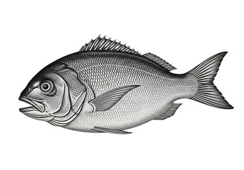 Obraz premium Detailed Illustration of a Fish with Open Mouth on White Background.