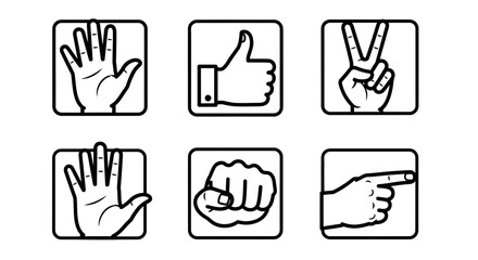 Collection of simple hand gesture icons for communication and expression
