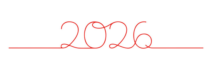 2026 sign - a decorative continuous line drawing representing the year for a calendar. This is a vector stock illustration with a minimalist design, set against a white background.