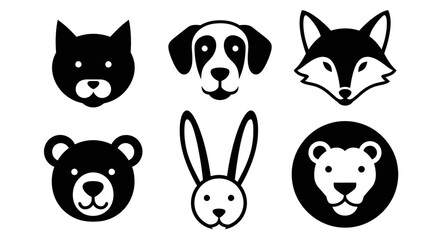 Collection of stylized animal head icons in black and white, symbolizing nature and wildlife