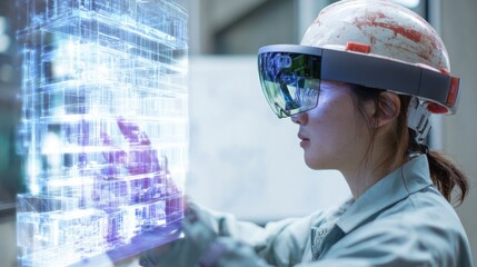 Japanese Female Architect Wearing an Augmented Reality