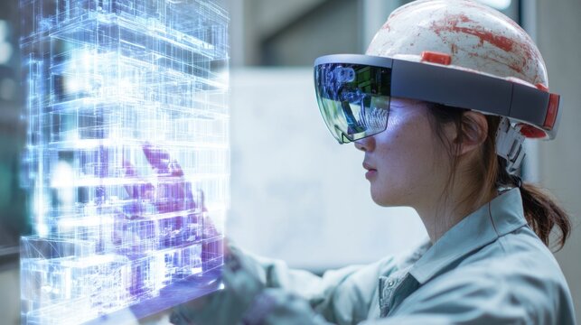 Japanese Female Architect Wearing an Augmented Reality