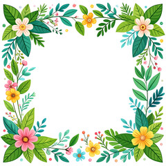 Fototapeta premium PNG vector illustration of a charming cartoon frame decorated with tiny flowers and leaves, ideal for invitations, greeting cards, or any design requiring a touch of whimsy