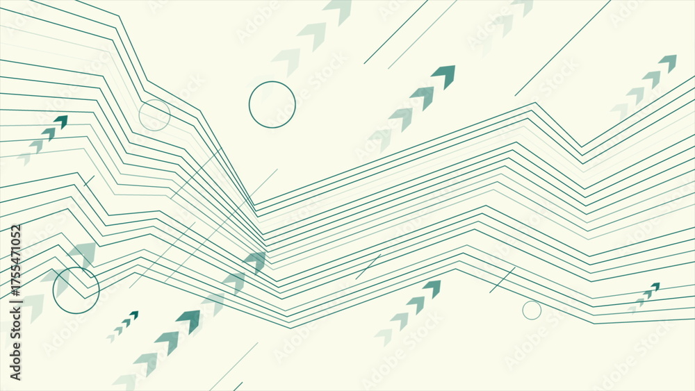Wall mural technology minimal background with blue curved lines and arrows