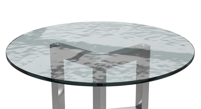 Elegant round glass table isolated on transparent background, showcasing its sleek design and transparent surface, perfect for modern interiors and minimalist aesthetics