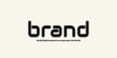 Marker Technology outlines font, digital cyber alphabet made futurism style, lowercase letters Number simbol