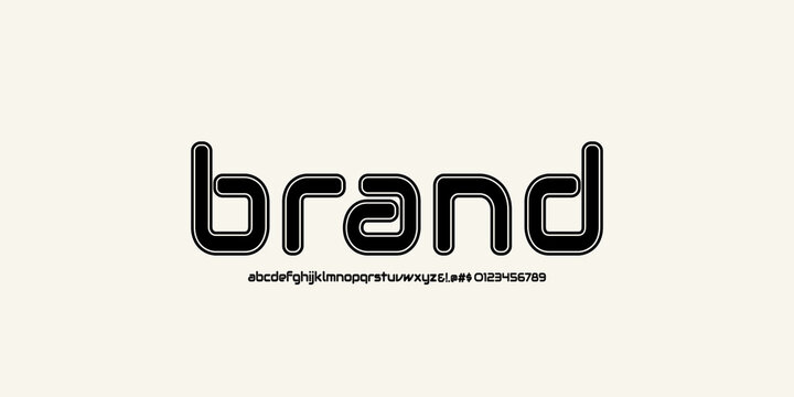 Marker Technology outlines font, digital cyber alphabet made futurism style, lowercase letters Number simbol