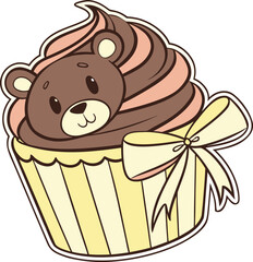 Cute Chocolate Frosting Cupcake Vector Illustration for Bakery Design