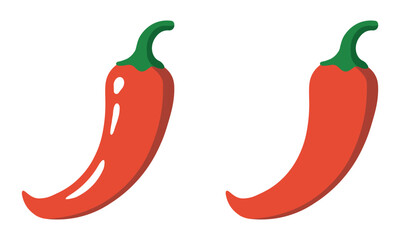 Bright red chili pepper vector illustration showing spicy hot food ingredient design in flat style, perfect for culinary projects, organic market, spice packaging, and cooking recipe graphics