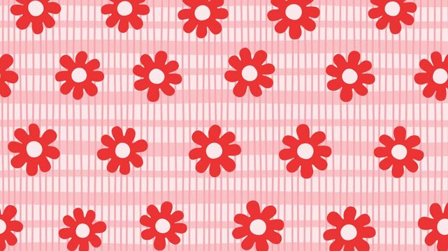 Cute Spinning Flowers on Pink Checkered Background