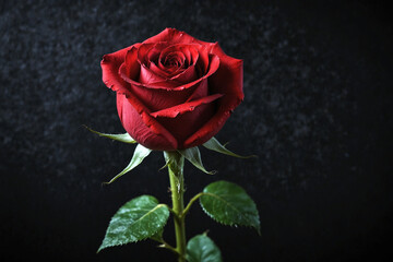 Single Red Rose with Velvet Petals on Dark Background &ndash; Symbol of Love and Romance