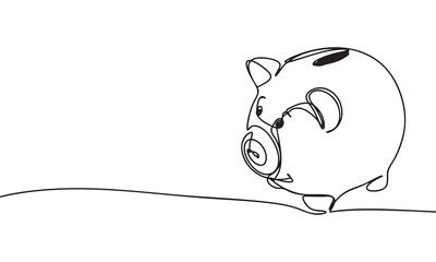 Continuous Line Piggy Bank for Savings and Finance