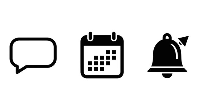 Icons representing communication, scheduling, and notifications for digital alerts and reminders
