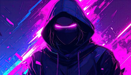 Cyberpunk Silhouette - Neon Hacker in a Digital World.