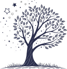 vector tree silhouette with birds