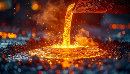 Molten metal, smelting, pouring, casting, foundry, sparks, industrial