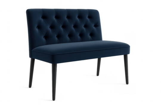 Blue velvet settee tufted bench transparent background