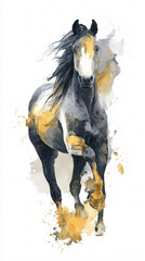 Black and gold ink-wash horse illustration background 