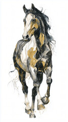 Black and gold ink-wash horse illustration background 