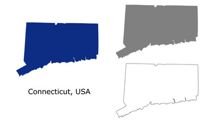 Connecticut map set. Connecticut USA map vector. Connecticut  map on navy, gray, and outline