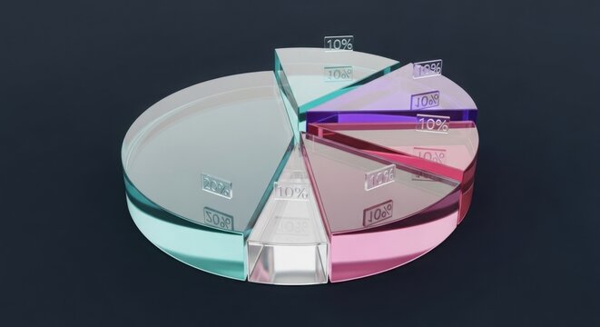 Colorful transparent pie chart 3D rendering - Powered by Adobe