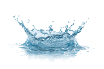 Clear blue water splash crown shape with droplets on black background liquid, Isolated On Transparent Background, Png Cut Out