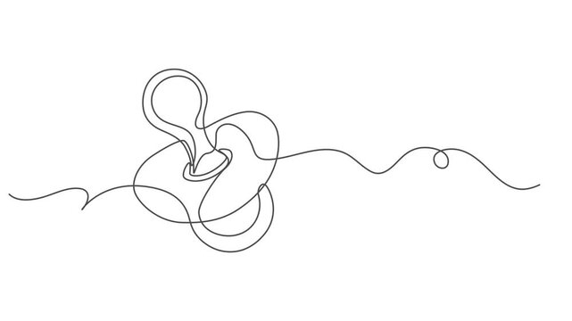 Animated self drawing of continuous line draw baby Pacifier. Full length one line animation, Minimalist style vector illustration in white background. Animation of a single line drawing of a pacifier.
