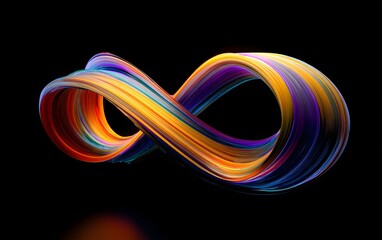 Vibrant abstract infinity symbol rendered with swirling colorful paint strokes against a deep black background