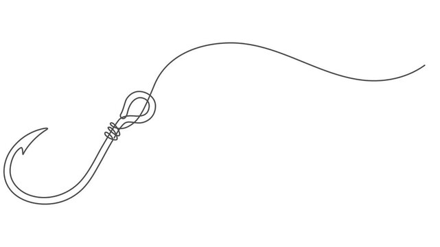 Self drawing line animation fishing hook continuous line drawn concept video, Continuous outline of a Fishing hook, minimalist pro vector illustration line, Full length one line animation, 4K video.