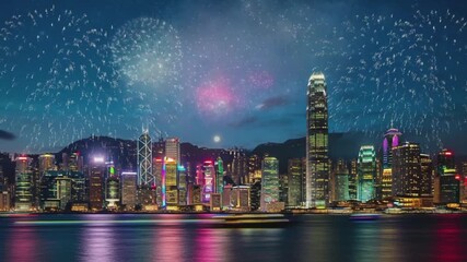 fireworks display above the night skyline