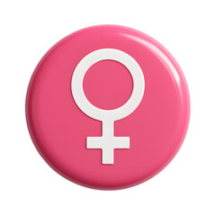 Obraz premium 3D female gender symbol icon, glossy pink circular button with white cross symbol, isolated on transparent background
