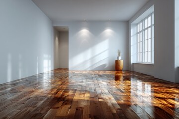 Fototapeta premium Bright and Spacious Empty Room with Wooden Floor