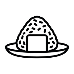 Simple line art icon of a japanese onigiri rice ball on a plate