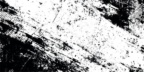 Monochrome black and white grunge scratch texture Vector black ink brush stroke on white transparent background.