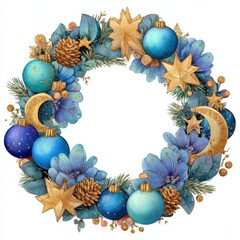 Elegant Holiday Wreath with Blue Ornaments and Stars