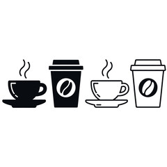 Black and white icons of coffee cups and to go cups