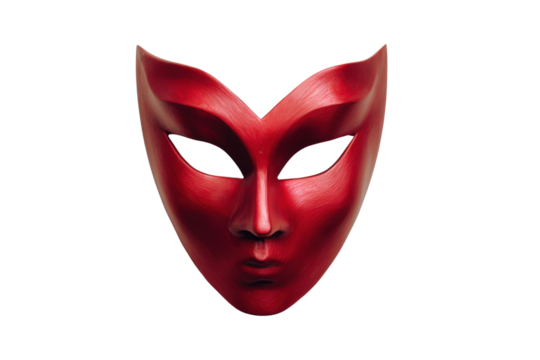 Single Red Venetian Masquerade Mask Isolated on Black Background costume, Isolated On Transparent Background, Png Cut Out