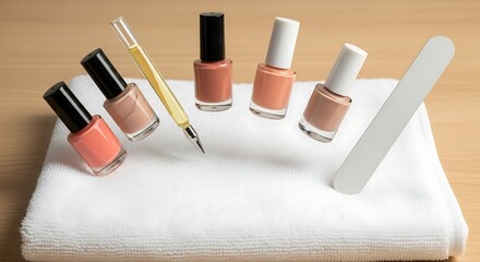 Nail Polish Collection on White Towel - Beauty and Self-Care Still Life.