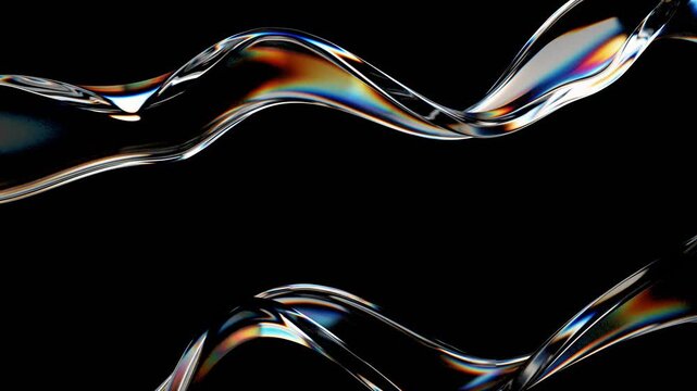 Abstract glass cloth ribbon 3d shapes on a black background. 4k video abstract motion graphics dynamic futuristic seamless loop design