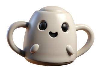 Adorable cartoon ghost character with big eyes and a cute smile holding a baby bottle