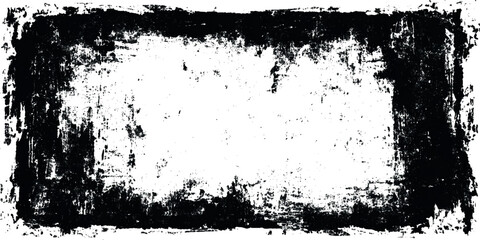White and Black Grunge Textured Frame on transparent background.