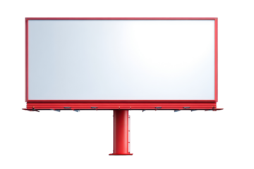 Red framed blank billboard with white screen on black background image, Isolated On Transparent Background, Png Cut Out