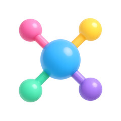 3D molecule icon, colorful atomic structure, isolated on transparent background