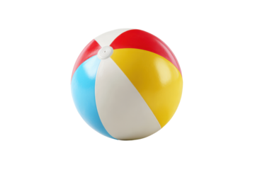 Inflatable beach ball with red blue yellow and white panels on black background image, Isolated On Transparent Background, Png Cut Out