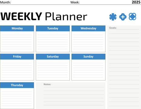 Printable Weekly Planner Template with Daily Schedule Sections, Goal Tracker, and To-Do List