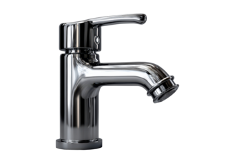 Polished chrome faucet with single lever handle on black background metal shiny, Isolated On Transparent Background, Png Cut Out