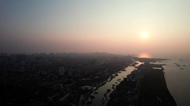 Sunset over North Sea City Coast
